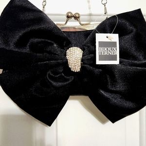 Bijou Terner Satin Bow Cluth with glittery rhinestone and included silver strap